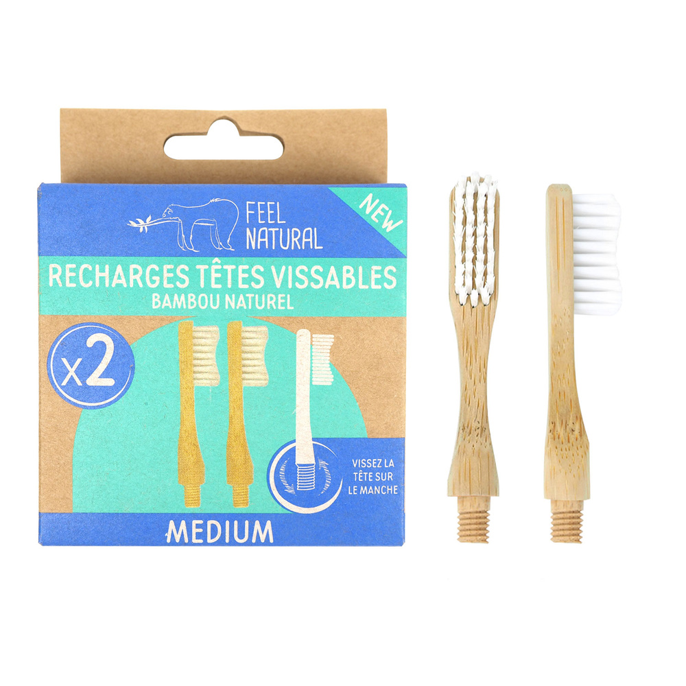 feel natural Lot de 2 recharges brosse à dents vissab le en bambou Feel Natural - Medium BROSSE A DENTS