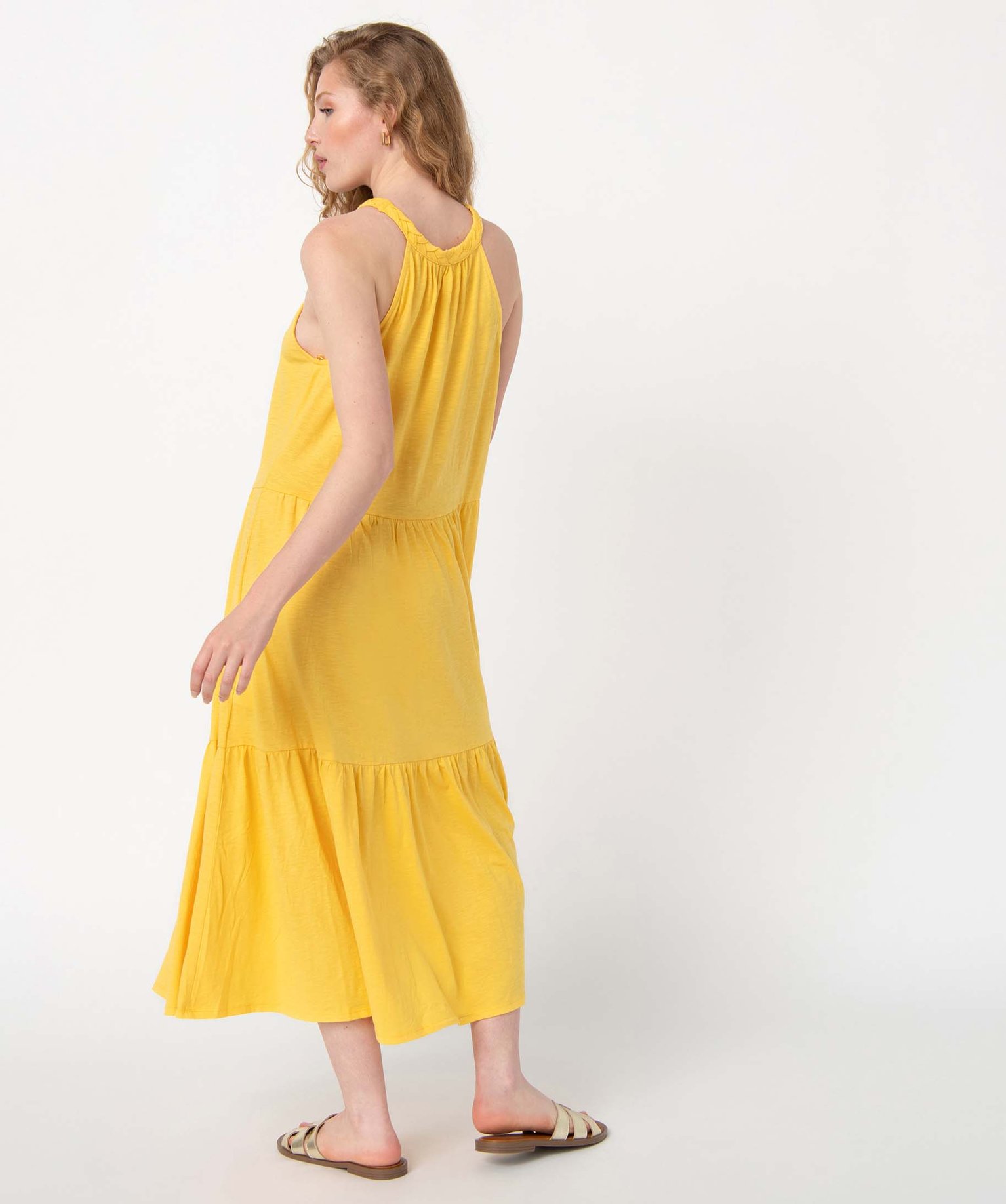 Robe femme longue sans manches avec col tressé jaune | GEMO