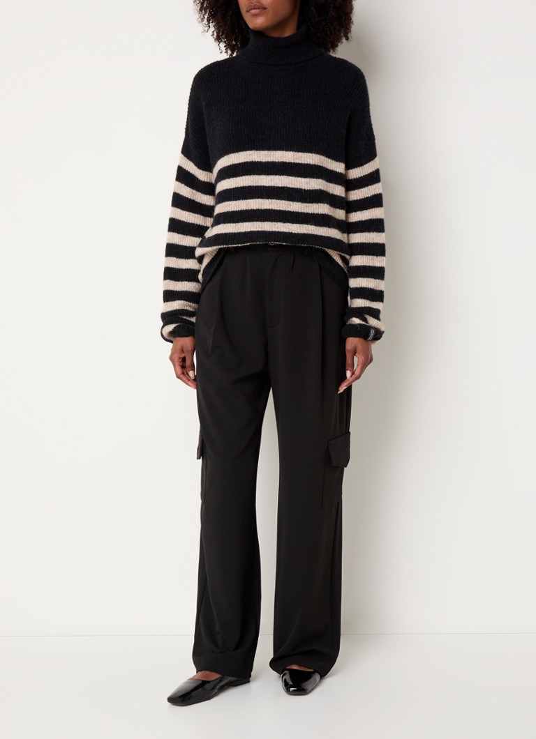 10DAYS Coarse knit sweater in alpaca wool blend with stripe print and col