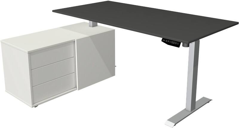 Kerkmann 10221913 Move 1 Elektrisch Höhenverstellbar Sitz-Stehschreibtisch Rechteckig Melamin;Stahl Silber T-Fuß 3 Schübe 1.650 x 1.350 x 1.230 mm