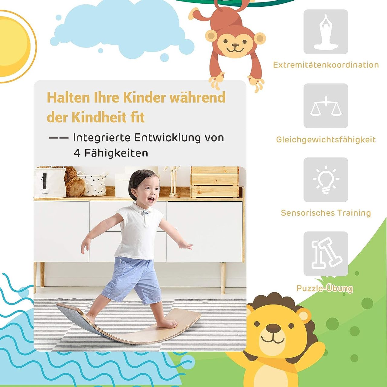 Costway 90 x 40cm Balance Board mit Filz