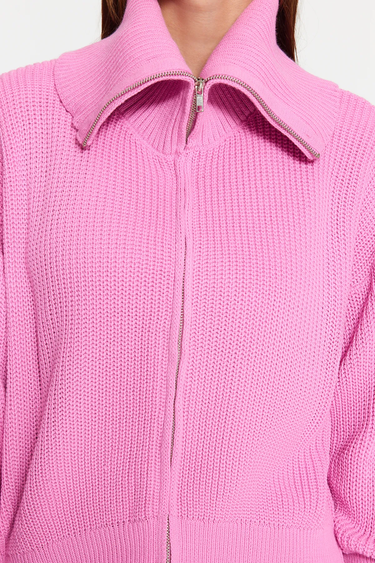 Trendyol Collection  Degaje Kragen Rosa Strick-Cardigan - Reißverschluss TWOAW24HI00072