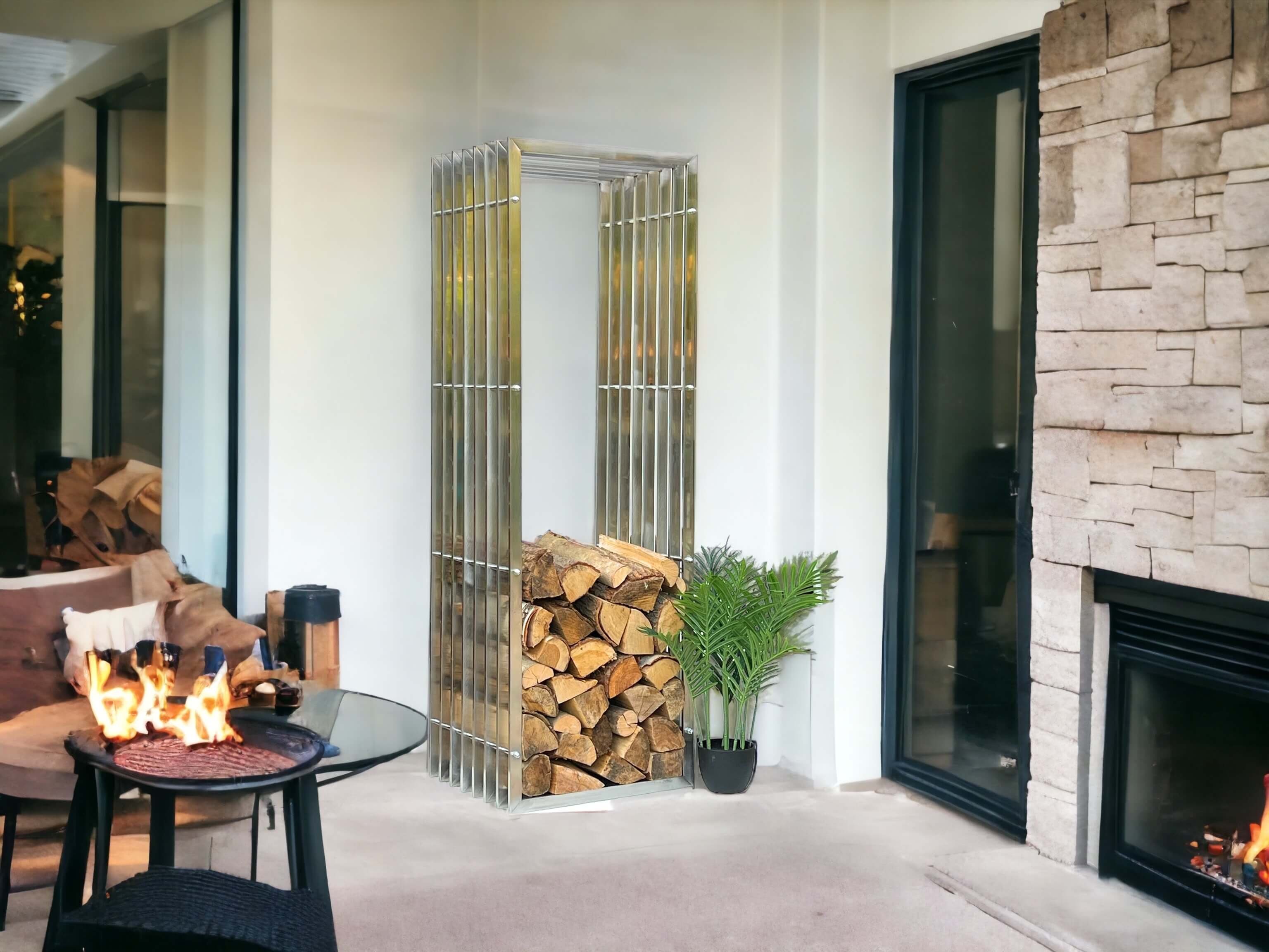 DanDiBo Kaminholzregal Kaminholzregal Innen Metall Edelstahl Kaminholzständer 150 cm