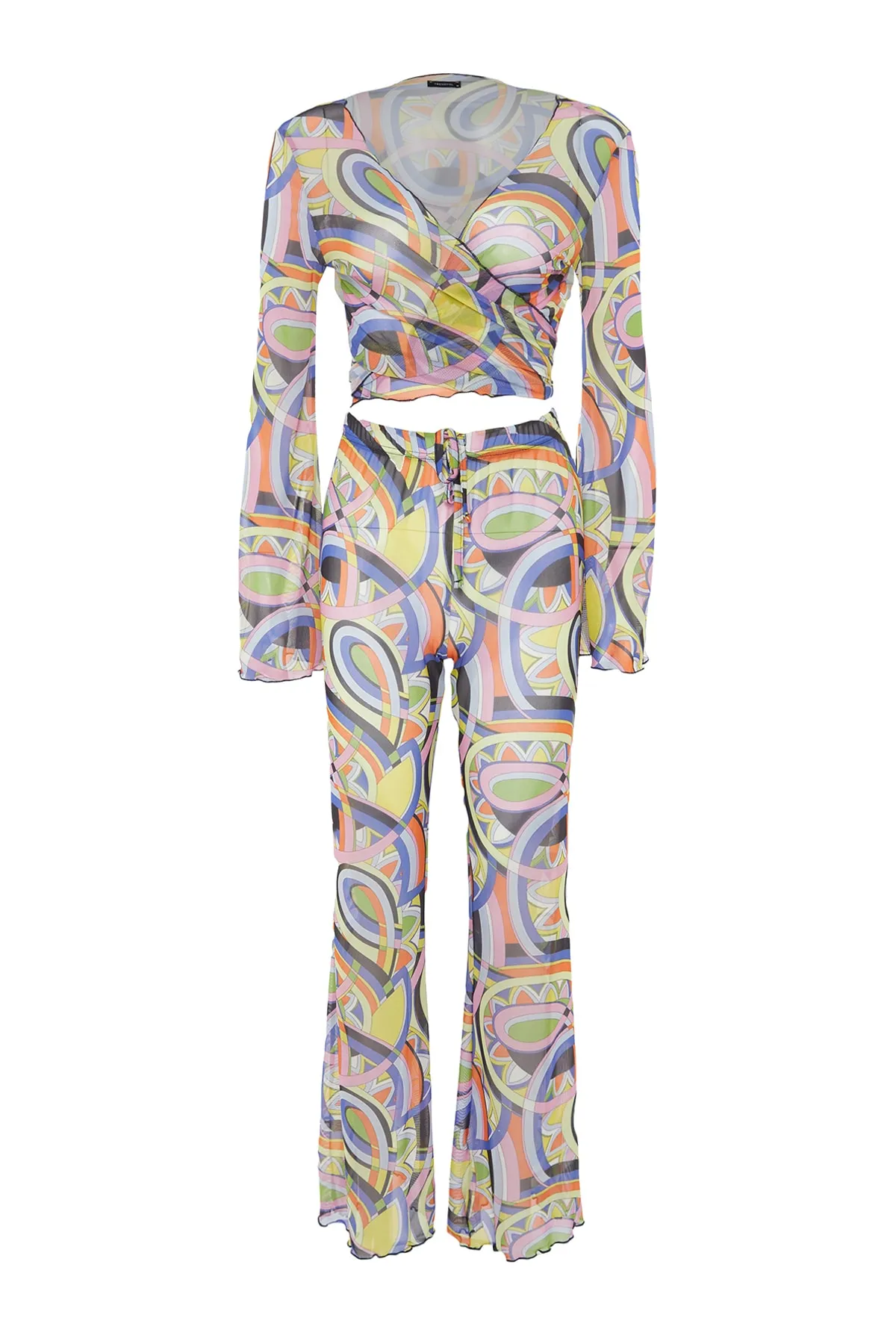Trendyol Collection  Set aus gewebter Bluse und Hose mit abstraktem Muster und Bindeband TBESS23AU00008