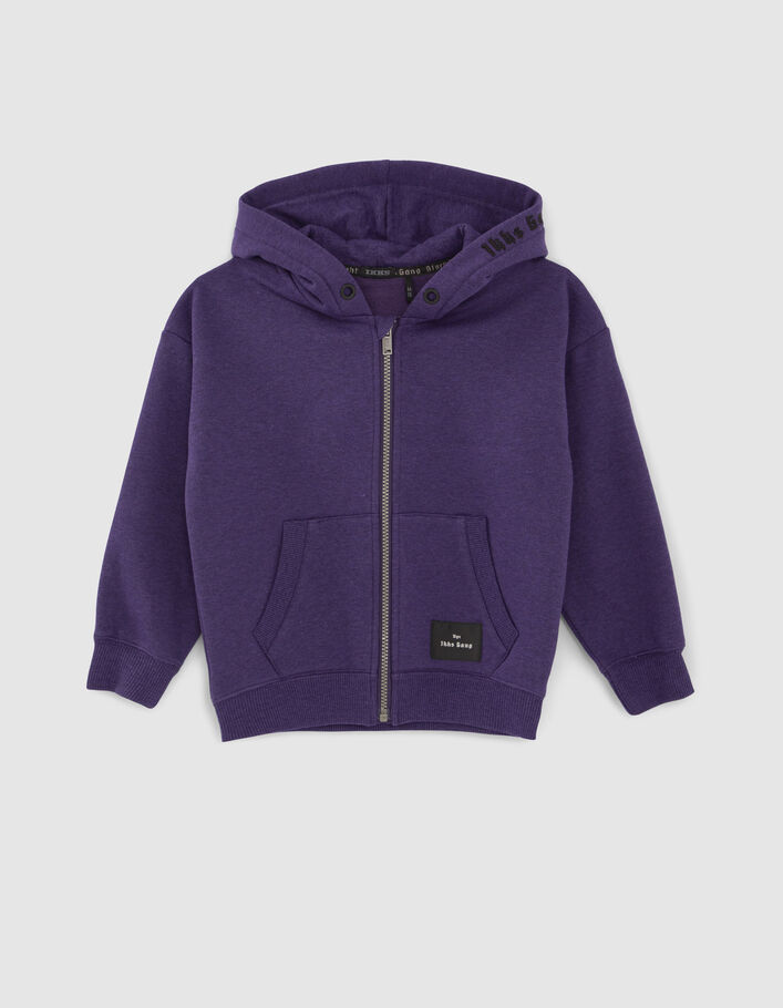 Cardigan violet molleton broderie capuche garçon