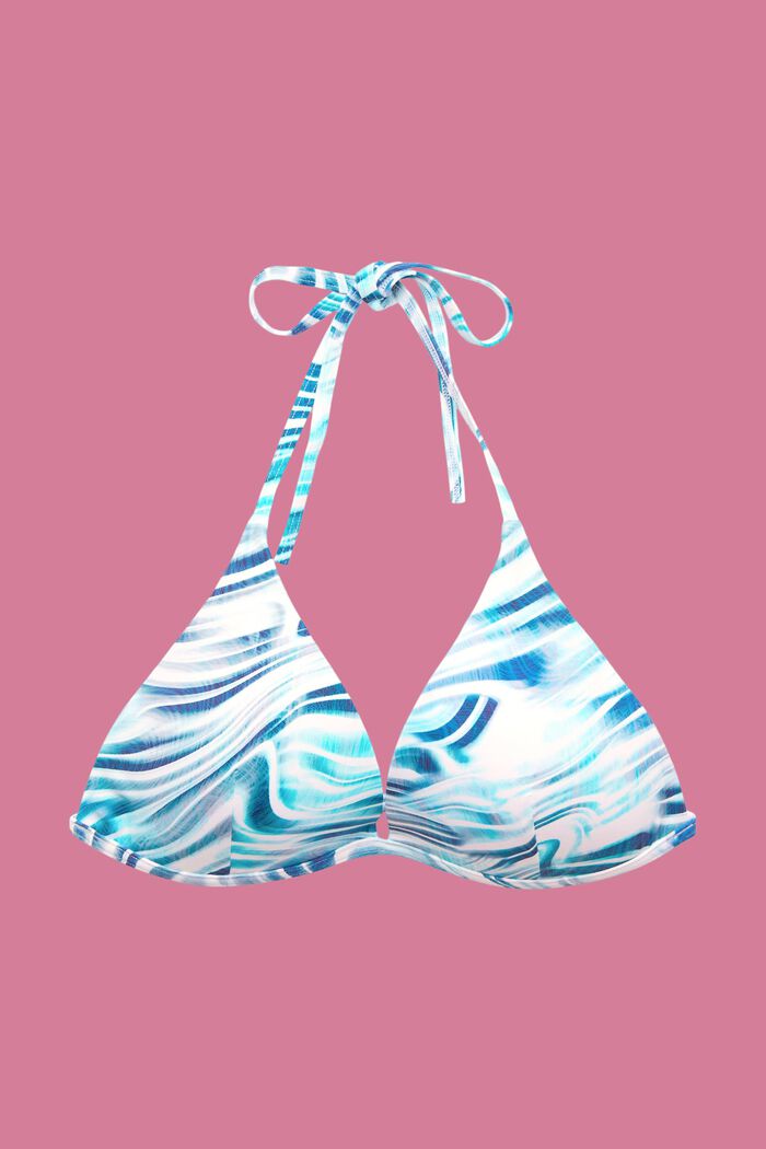 Wattiertes Neckholder-Bikinitop mit Wellenprint