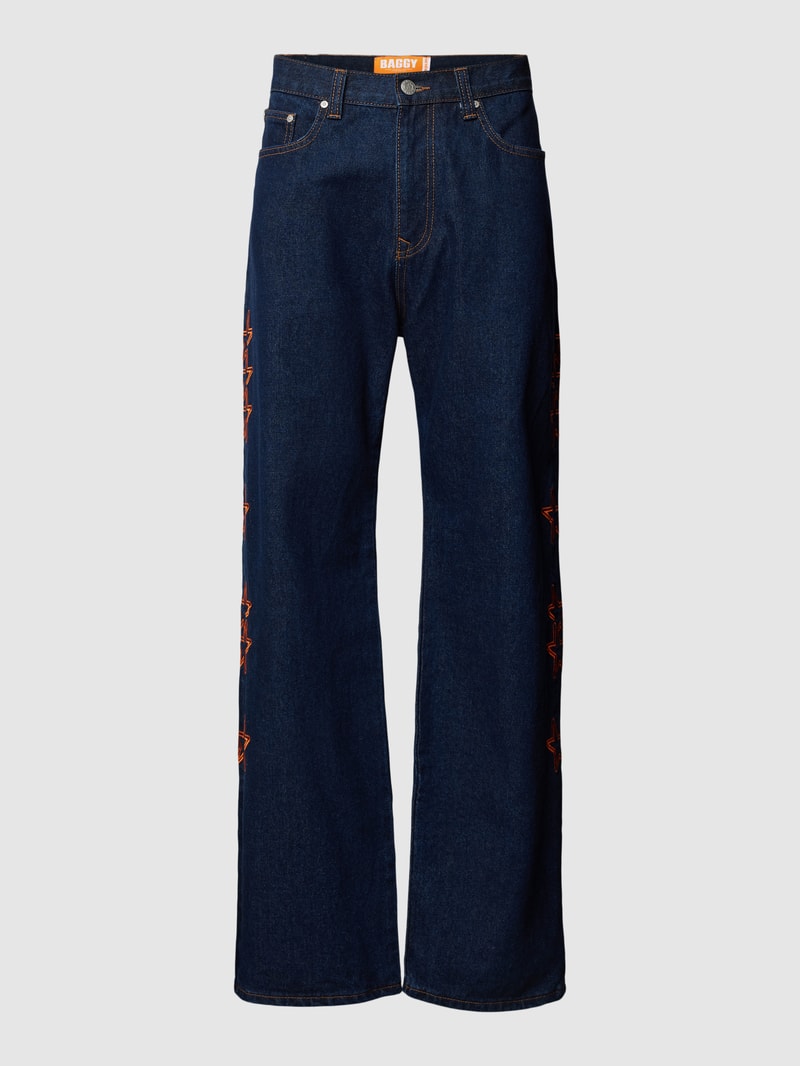 Baggy Jeans mit Motiv-Stitching Modell 'STARS' in blau