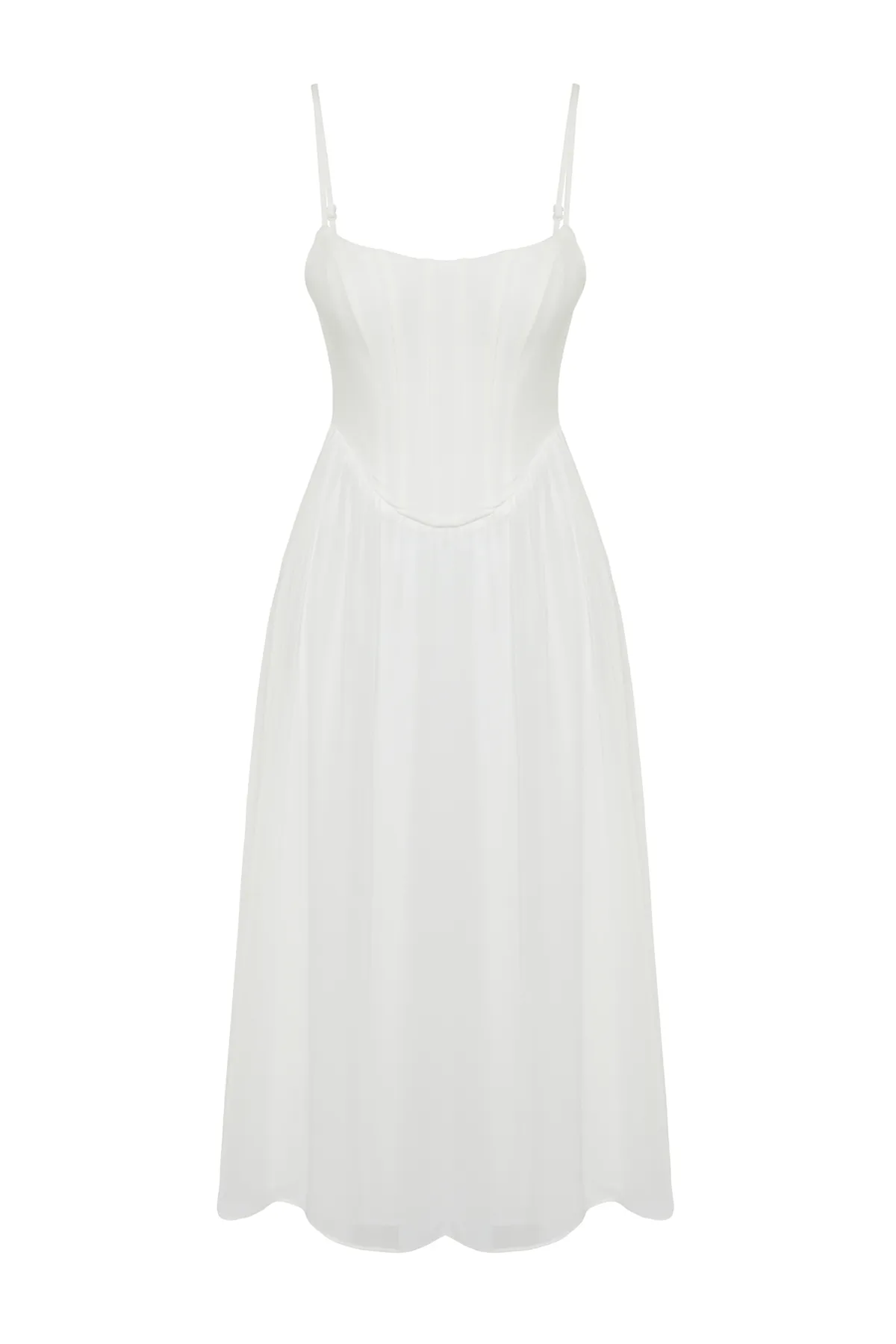 Trendyol Collection  Weißes Taillenöffnungs-/Skater-Futter, Korsett, detailliertes Tüll-Elegantes Abendkleid TPRSS24EL00041