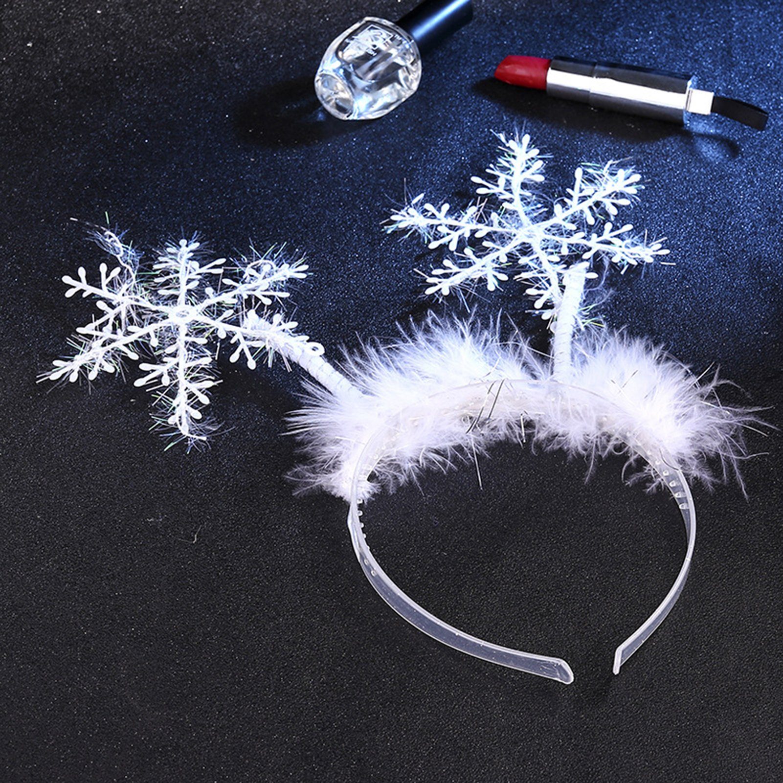 Rutaqian Haarband Weihnachten Kopfbedeckung Schneeflocke Haarband, Niedliche Party-Requisiten Schneeflocken-Mädchen-Weihnachtskopfschmuck, Plüsch-Weihnachtsstirnband