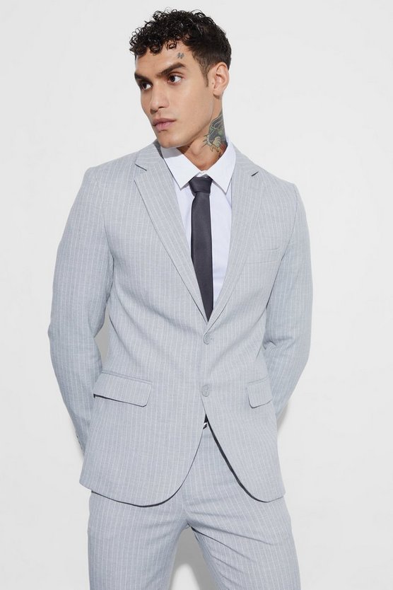 Einreihiger Skinny Nadelstreifen-Blazer