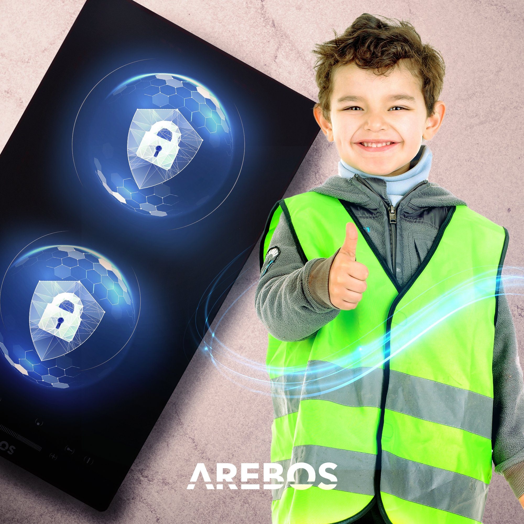 Arebos Elektro-Kochfeld Glaskeramik AR-HE-GK2N, Obere Kochzone: 1800 W, Untere Kochzone: 1200 W