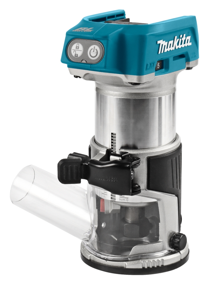 Makita DRT50ZJX9 frézka 18 V Li-ion bez baterií a nabíječky + adaptér pro vodicí lišty