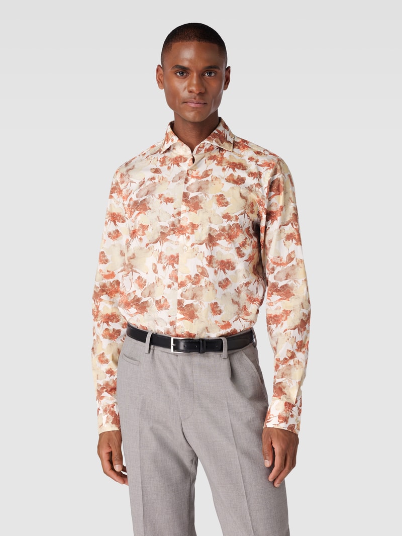 Slim Fit Business-Hemd mit Allover-Muster Modell 'Pai' in rostrot