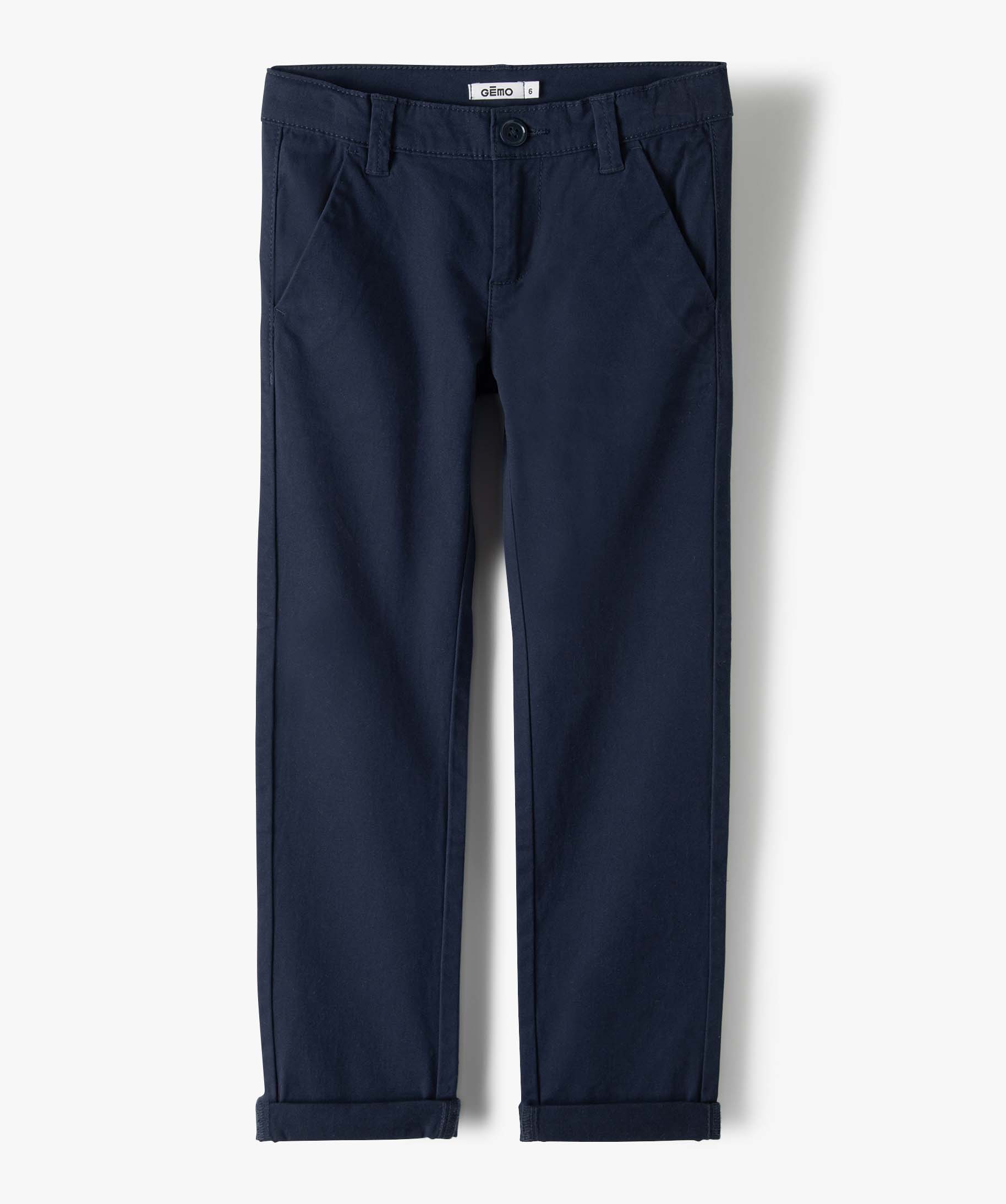 Pantalon Garçon chino en toile unie marine | GEMO