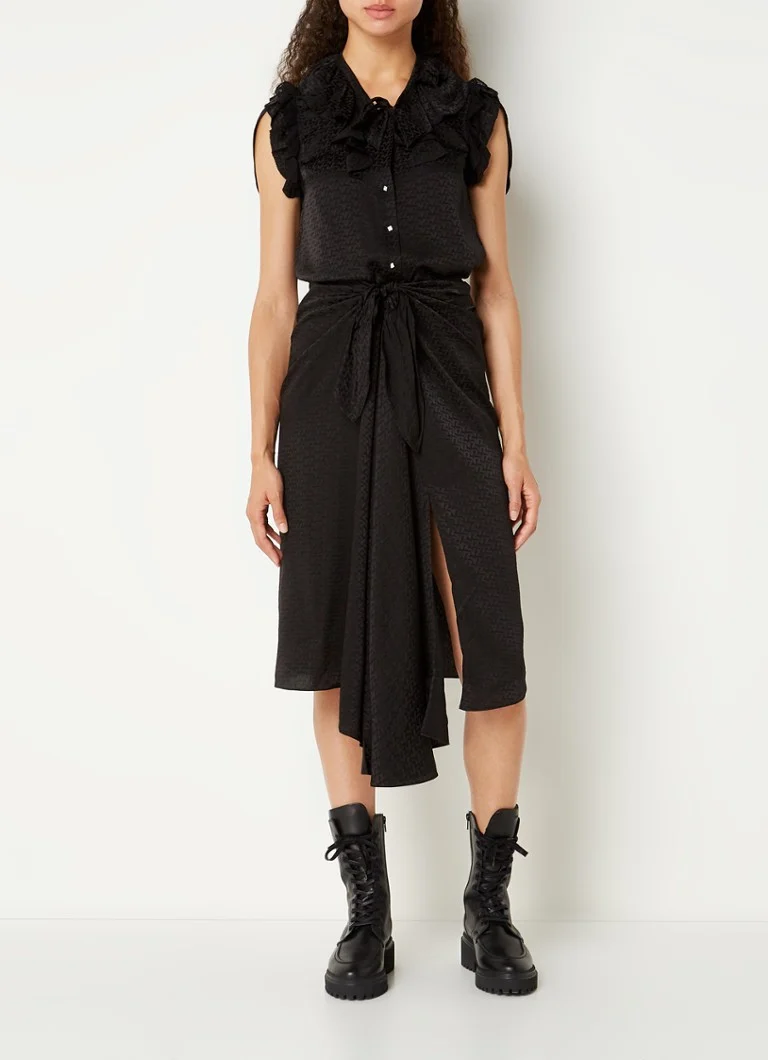 Rochie midi Janais cu boruri largi, de la Zadig&Voltaire, cu tiv asimetric și cu model.