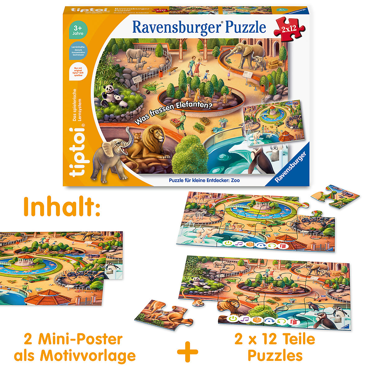 tiptoi® Puzzle für kleine Entdecker: Zoo, 2 x 12 Teile