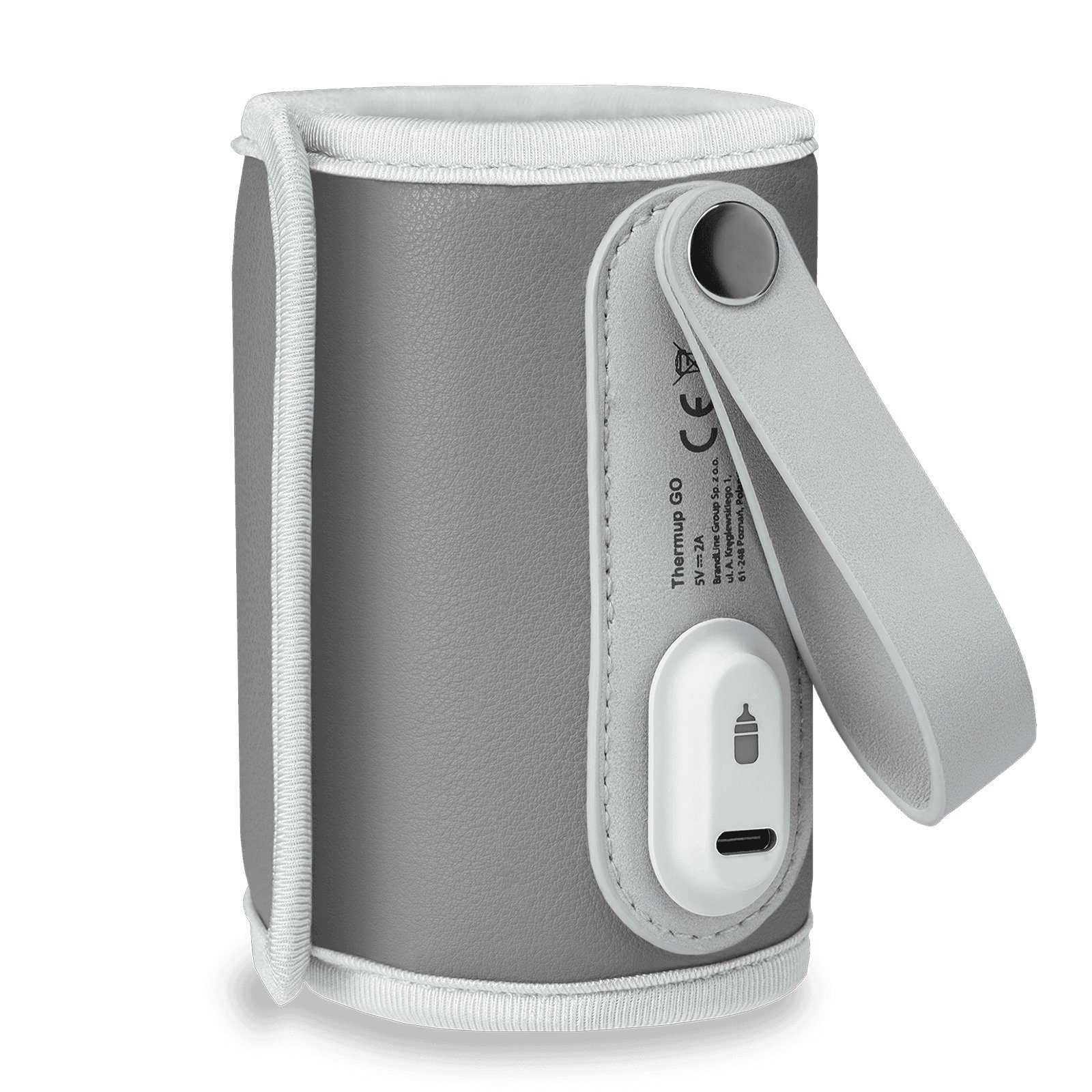Overmax Babyflaschenwärmer LOC-THERMUP GO GREY SILVER, Hält Getränke bis zu 24 Stunden lang warm, Aufladen über USB-Kabel, Passt für die meisten Flaschen, Sicher in der Anwendung