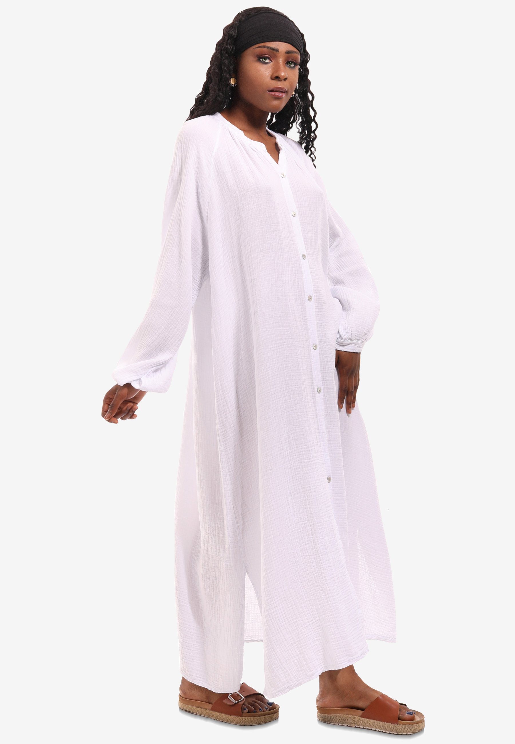 YC Fashion & Style Maxikleid Langärmeliges Maxikleid aus Musselinstoff