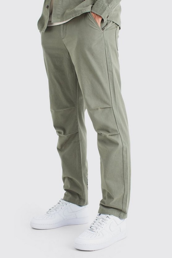 Bestickte Twill-Hose mit geradem Bein