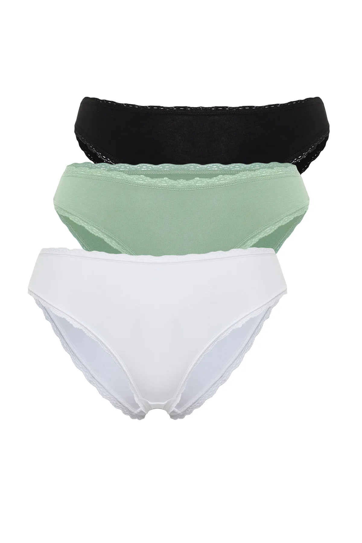 Trendyol Collection  3er-Pack klassische Strickhöschen aus Baumwollspitze in Schwarz-Weiß-Mint THMSS24KU00018