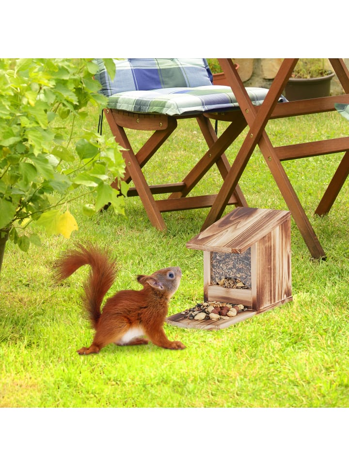 relaxdays Eichhörnchen Futterhaus in Geflammt - (B)12x (H)17,5 x (T)25 cm günstig kaufen onesize