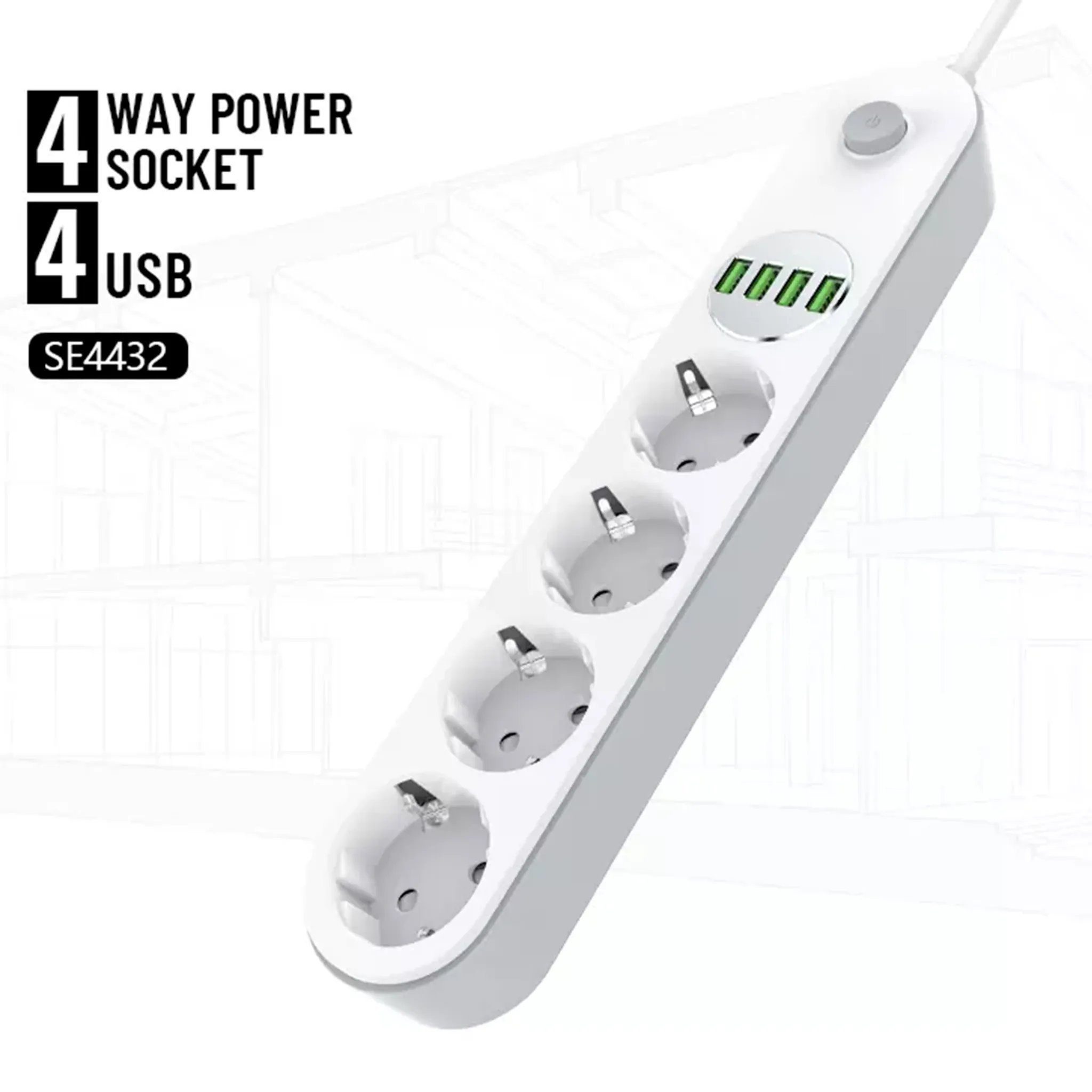ELEGIANT 4fach Steckdosenleiste mit 4fach USB von LDNIO Mehrfachsteckdose 4-fach (Ein- / Ausschalter, USB-Anschlüsse, Kabellänge 2 m)