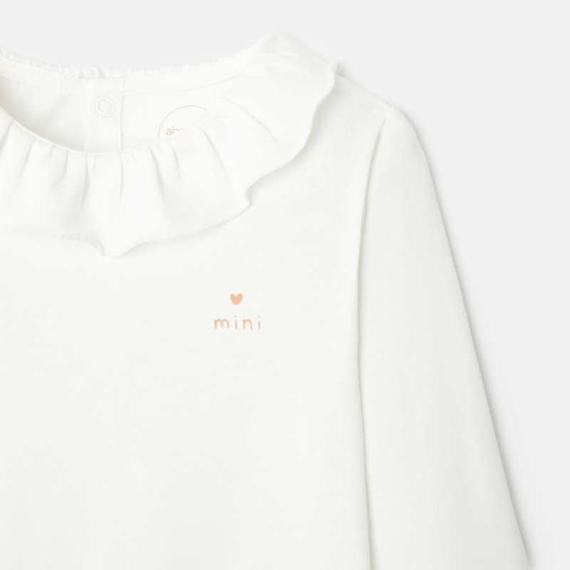 T-shirt en jersey col volanté blanc naissance Absorba