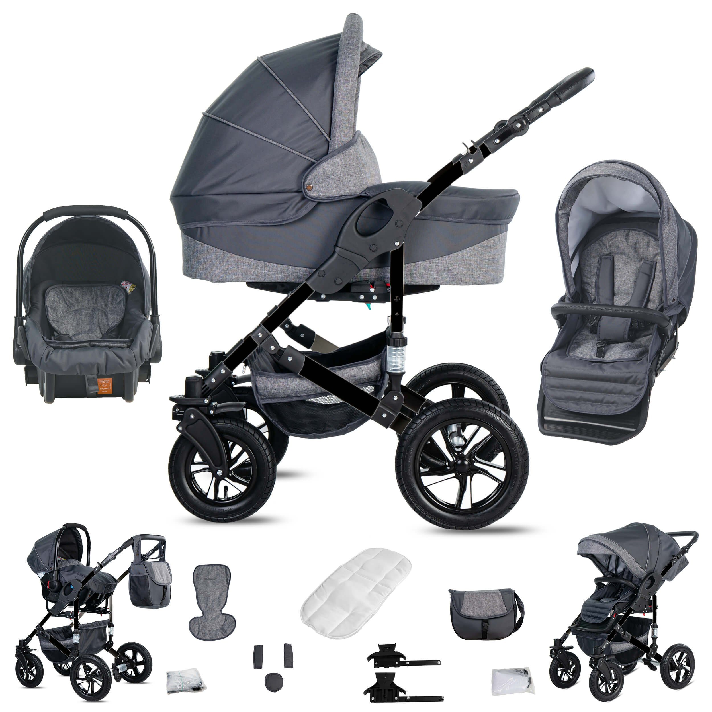 Friedrich Hugo baby's moving art Kombi-Kinderwagen Münster, 3 in 1, Hartgummireifen