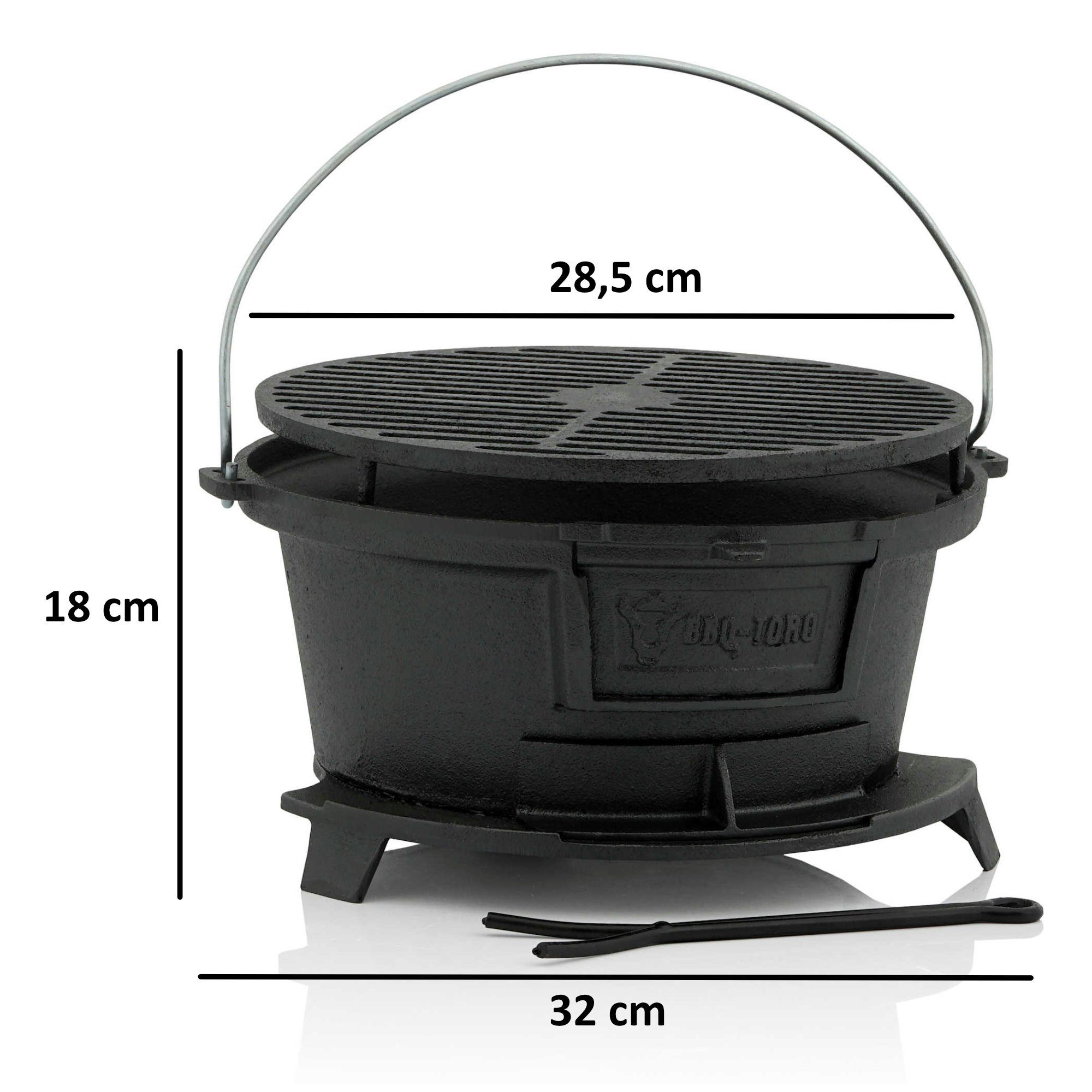 BBQ-Toro Holzkohlegrill Gusseisen Grilltopf mit Grillrost, 32 x 33 x 18 cm, Hibachi Style