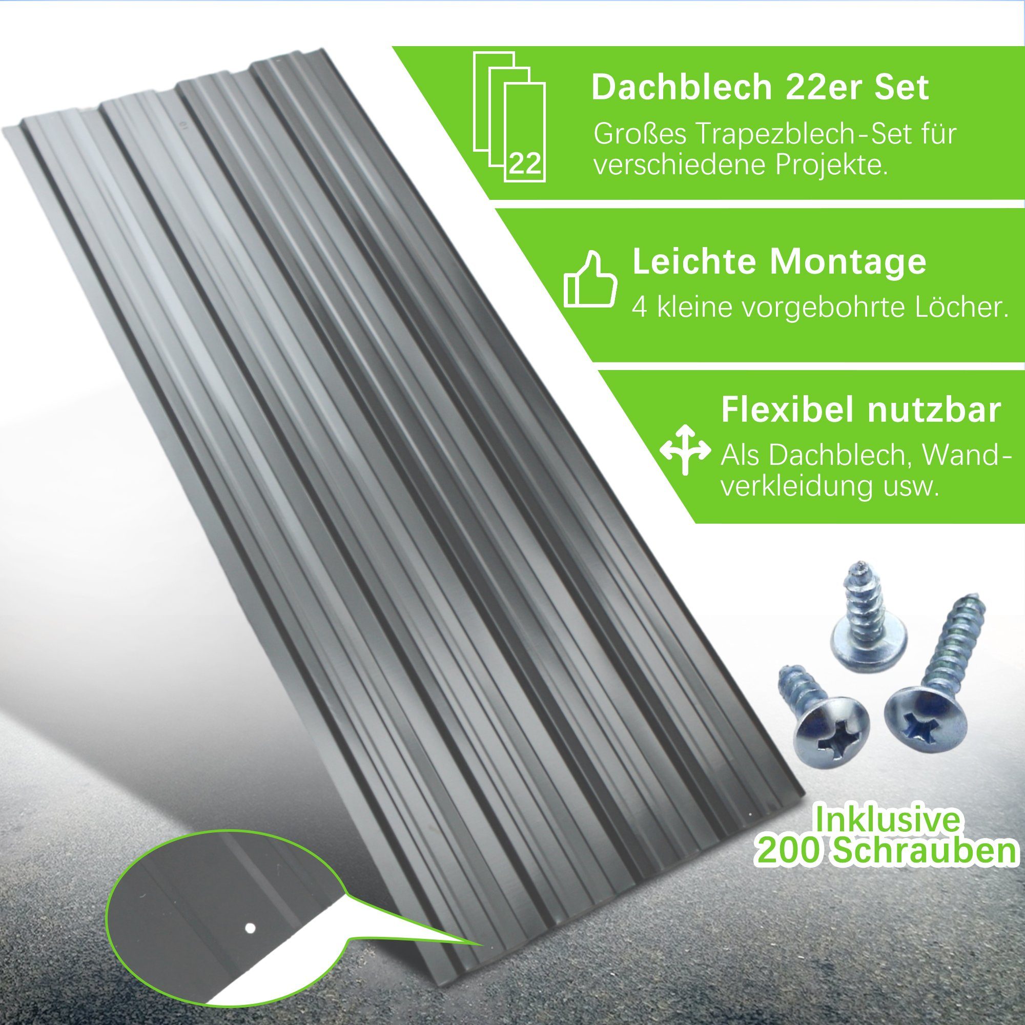 Thanaddo Trapezblech Thanaddo 22er Set Profilblech Trapezblech mit Schraube 10.12m²