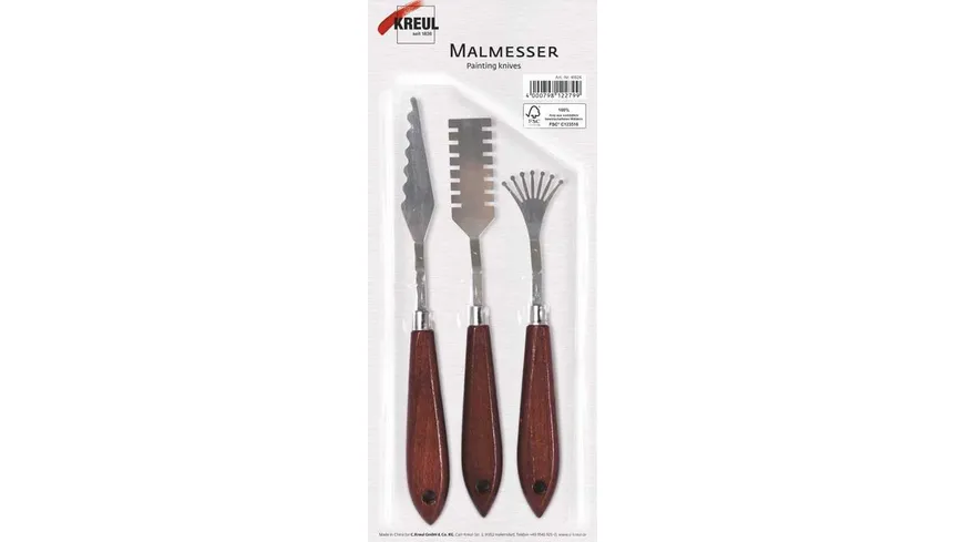 KREUL Malmesser 3er Set mit Metallklingen und Holzgriffen