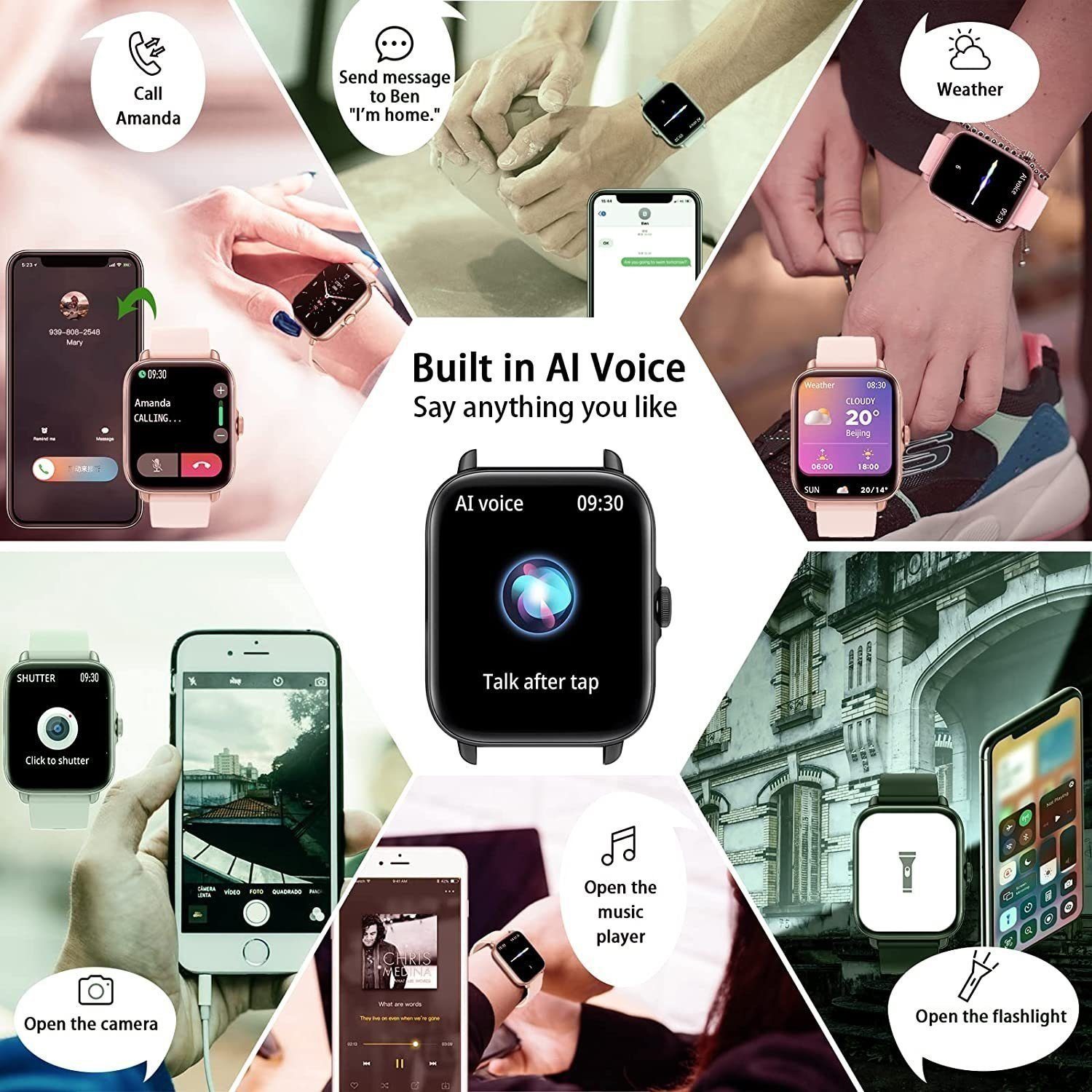 IBETTER Smartwatch, Fitness Tracker Uhr, Damen Herren Smartwatch (Fitnessuhr mit Telefonfunktion 1,69