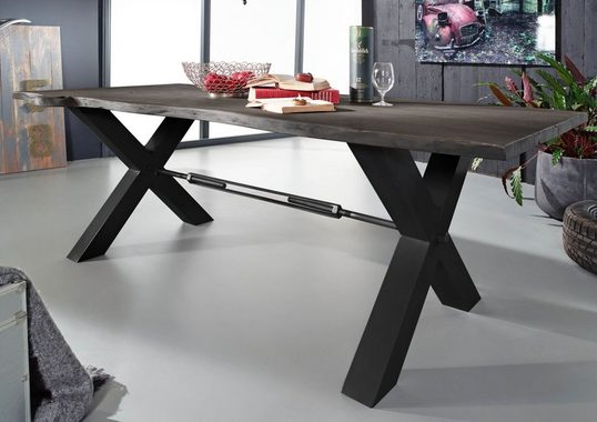 Massivmoebel24 Esstisch Esstisch Akazie 180x100x76 grau lackiert IRON LABEL #115