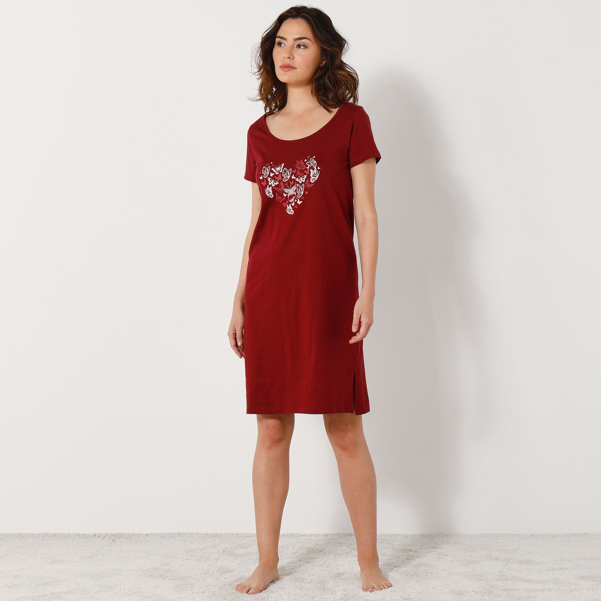 Chemise de nuit courtes manches courtes motif papillons