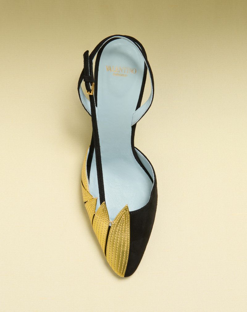 Sapato de salto slingback Foliefoliage em camurça, 90 mm.