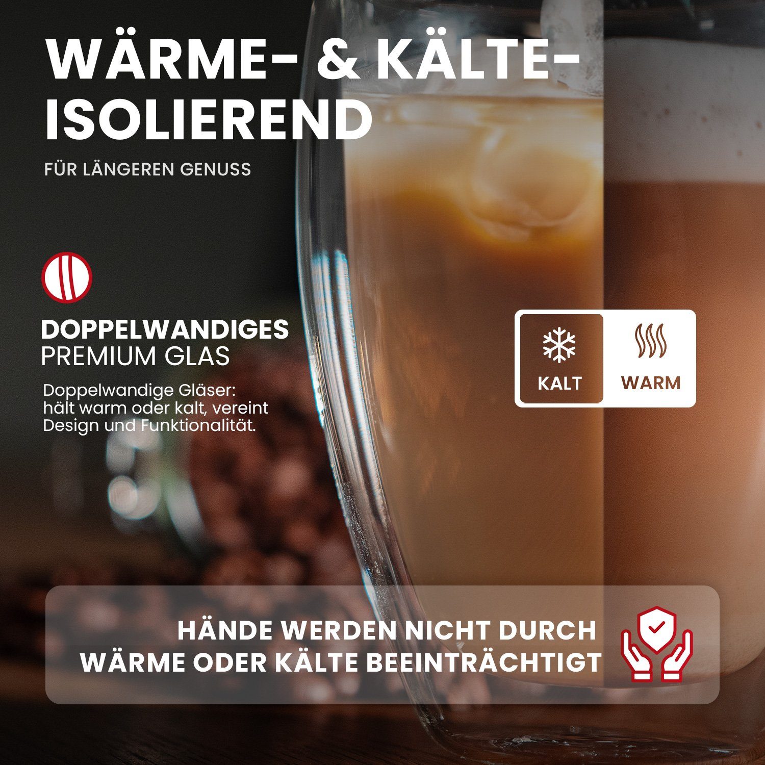GENTOR Gläser-Set GENTOR Glas Set Doppelwandige Gläser 2er Set Wasserglas Saftglas Krist, 2-teilige Cappuccino Glas 250ml