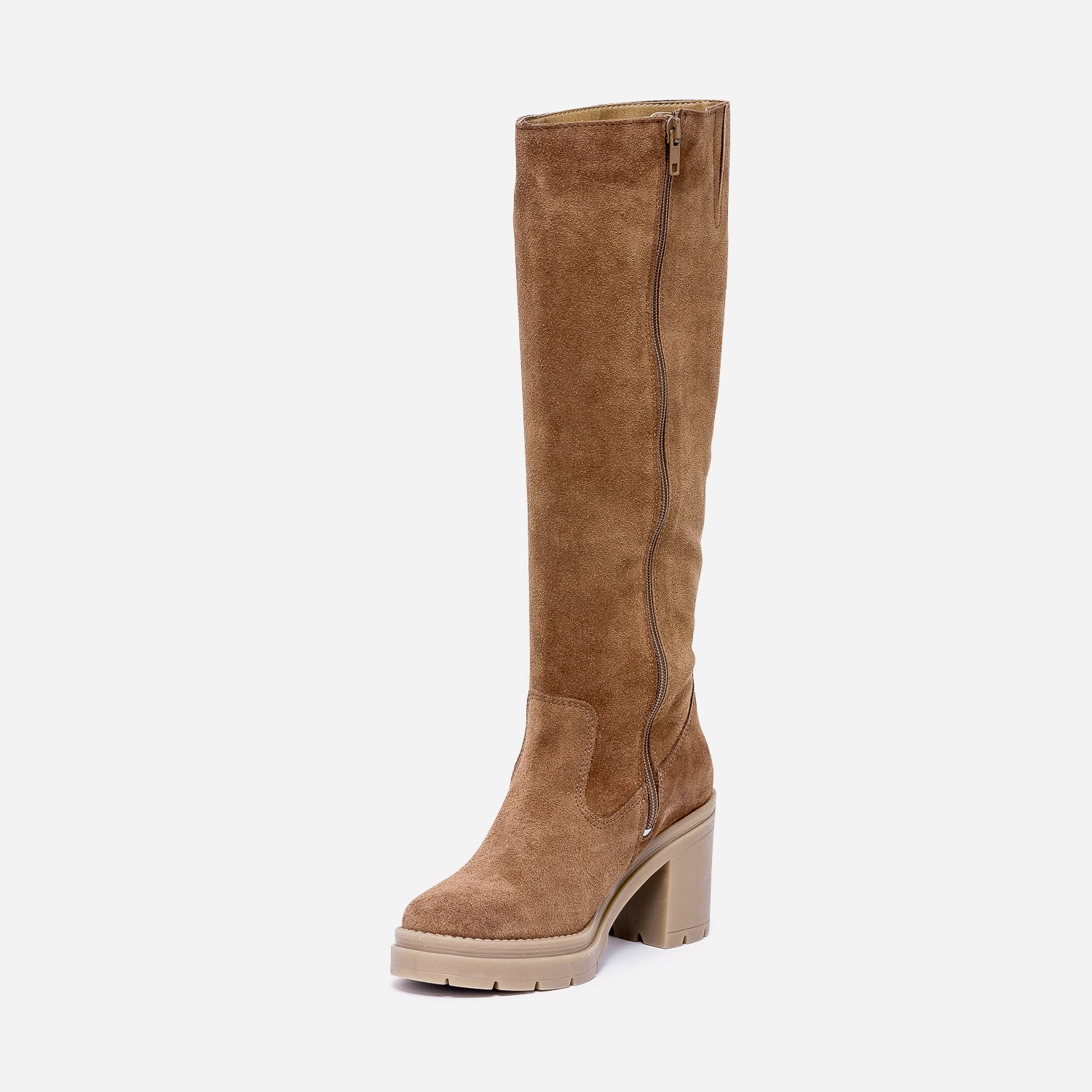 Botte TEXTO camel éco-conçue en cuir velours