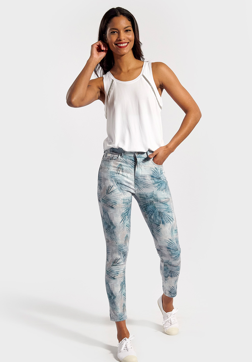 JENA  Jean imprimé bleu, coupe skinny