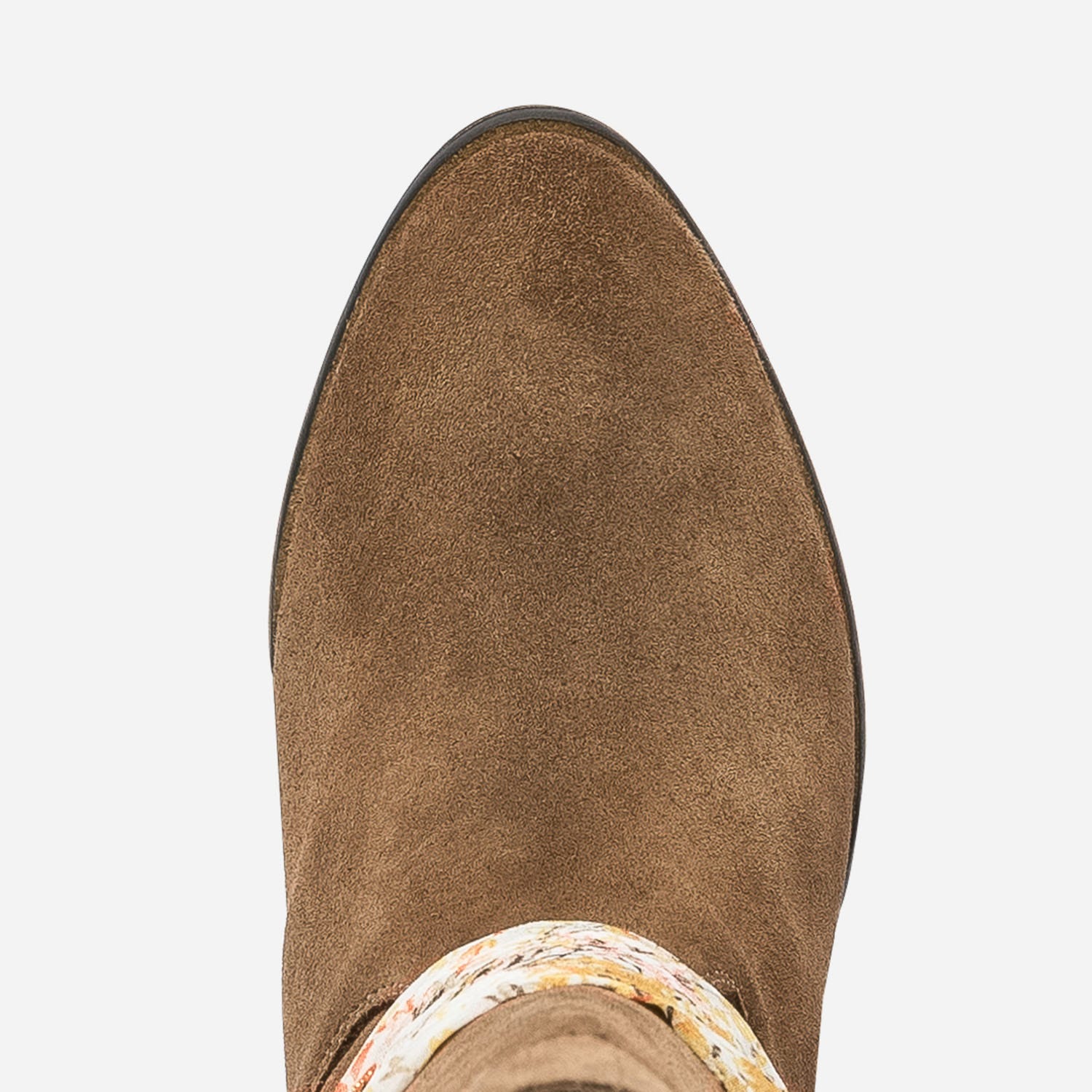 Botte courte TEXTO camel en cuir velours avec ruban