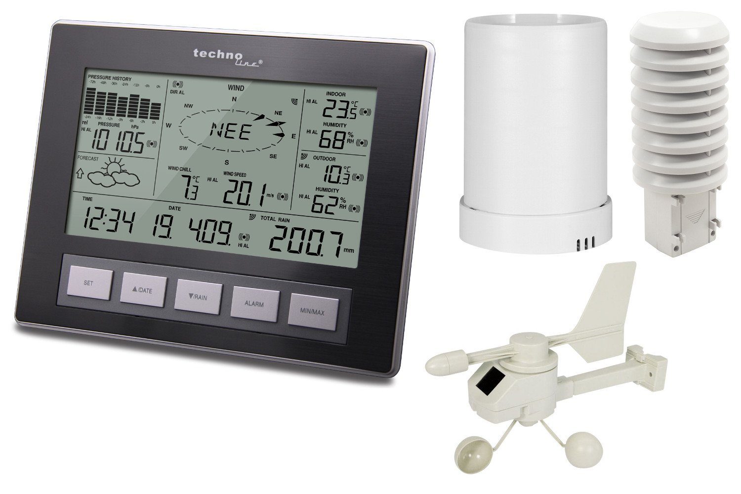 technoline Technoline WS 2816 digitale Profi Wetterstation mit Windmesser Regenmesser Funkwetterstation