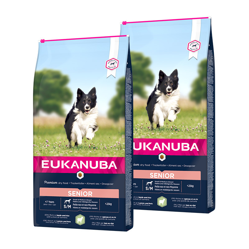 EUKANUBA Hundetrockenfutter EUKANUBA Senior Small & Medium Breed Lamm & Reis 2x12 kg