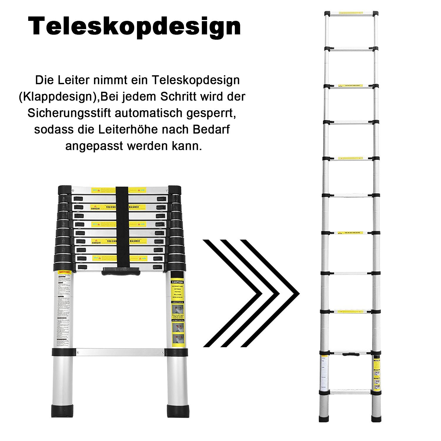 Lospitch Teleskopleiter Teleskopleiter Stehleiter Alu 3,2m Ausziehleiter Anlegeleiter bis150kg