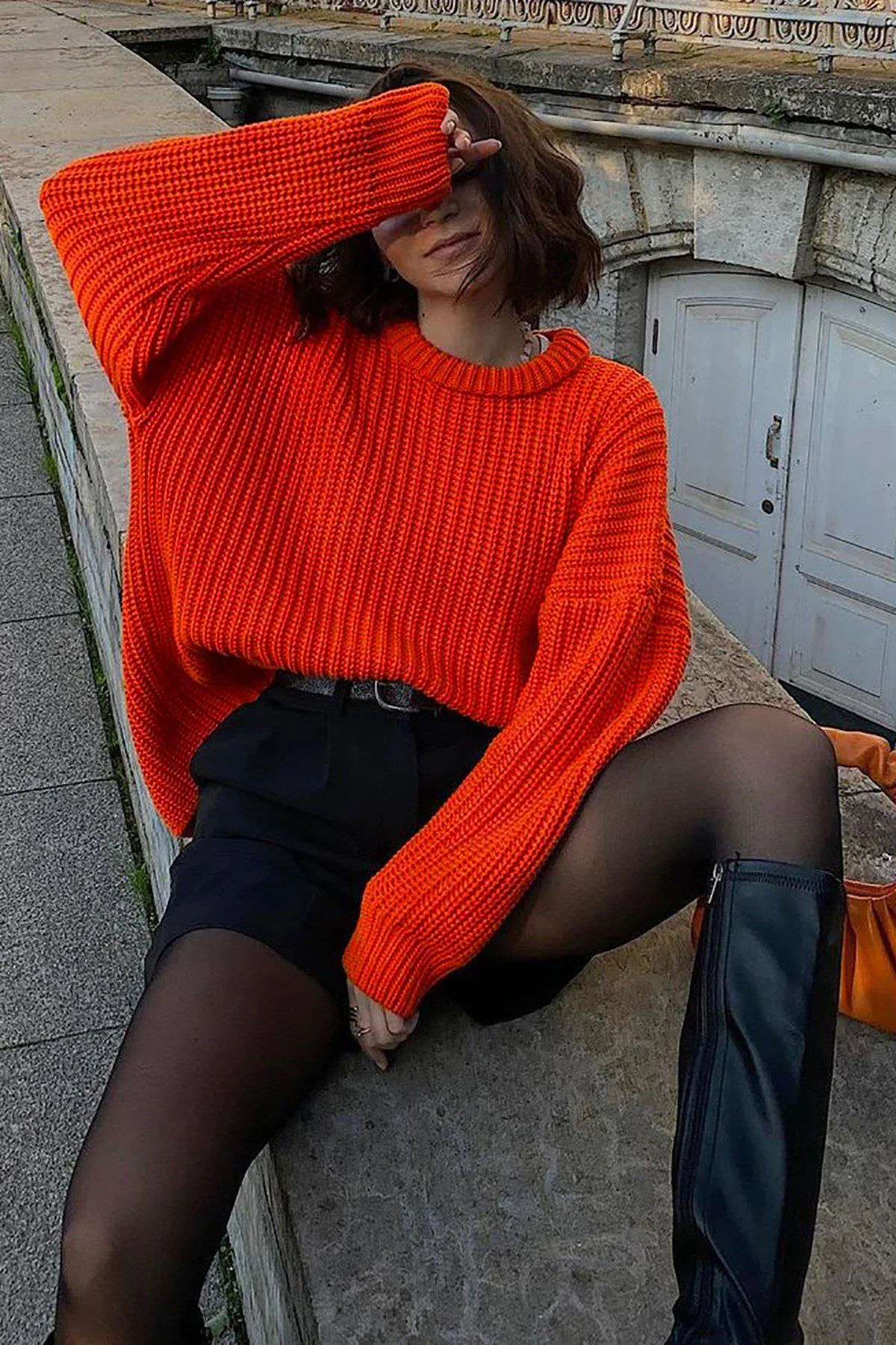 Madmext  Orangefarbener Basic-Pullover mit Fahrradkragen MG1264