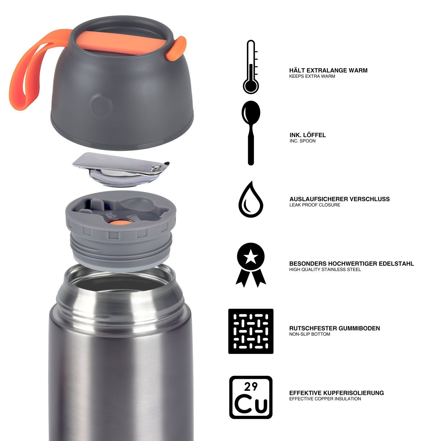 Dimono Thermobehälter Warmhaltebehälter, Edelstahl, (to-Go Lebensmittelbehälter, Essensbehälter für unterwegs)