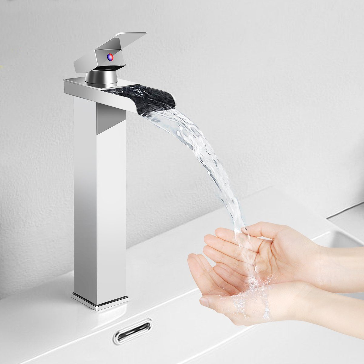 MULISOFT Waschtischarmatur Wasserfall Waschbecken 304 Edelstahl wassersparend für Badezimmer Hochwertige Wasserhahn Bad Einhebelmischer