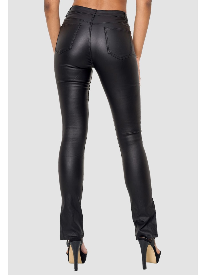 Newplay Lederoptik Hose Skinny Jeans Gefüttert High Waist in Schwarz günstig kaufen