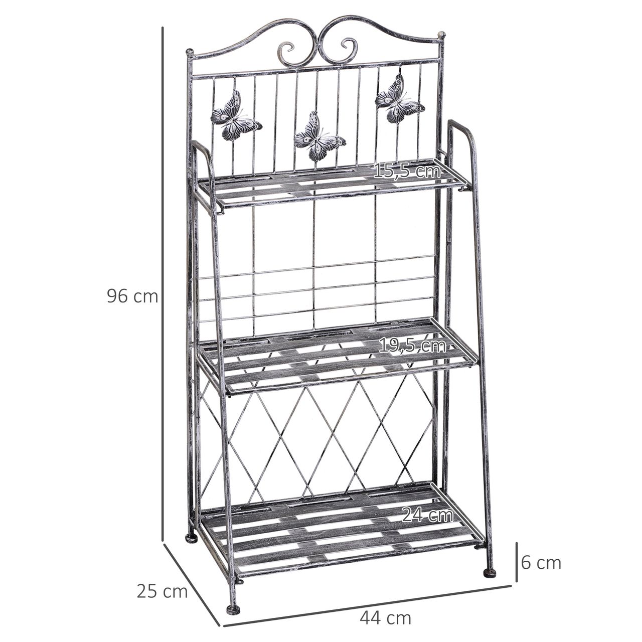 Outsunny Pflanzregal Gartenregal 3 Ebenen Metall Silbergrau