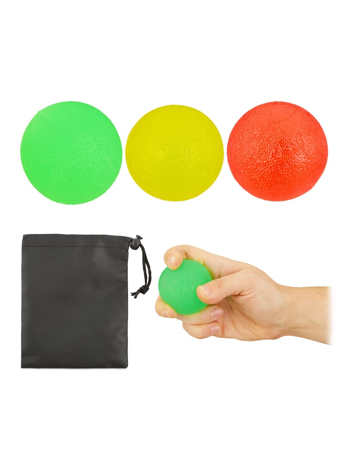 relaxdays 3er-Set: Fingertrainer Ball in Gelb/Rot/Grün günstig kaufen onesize