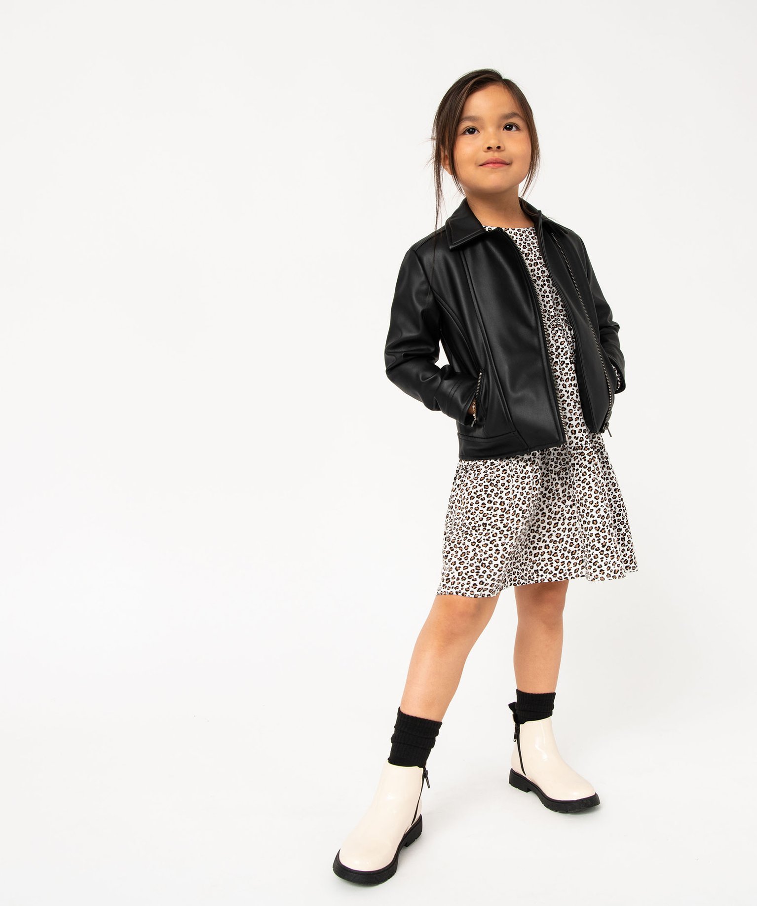 Robe à manches longues imprimée fille ecru | GEMO