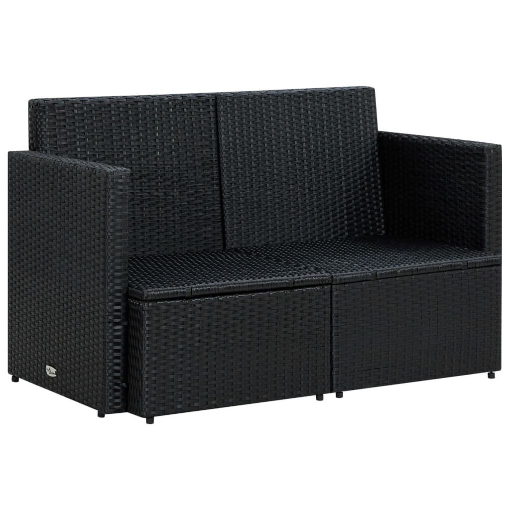 vidaXL Loungesofa 2-Sitzer-Gartensofa mit Auflagen Schwarz Poly Rattan, 1 Teile